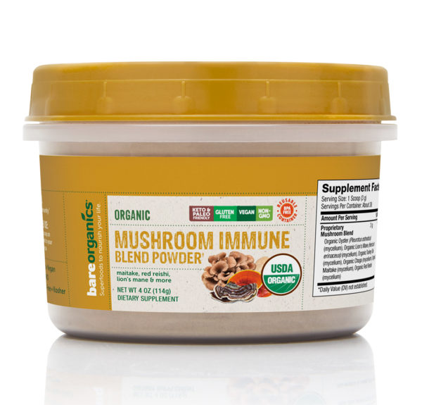 13083_z BareOrganics MUSHROOM IMMUNE BLEND POWDER With Maitake, Red Reishi, & Lion's Mane (Organic)